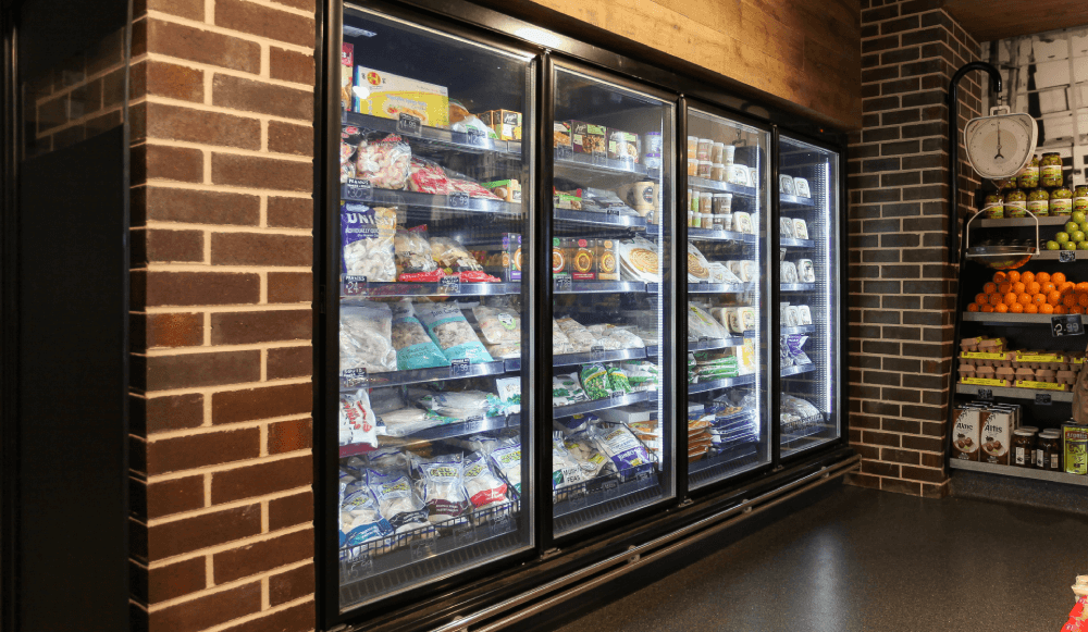 Commercial fridges in a grocery store